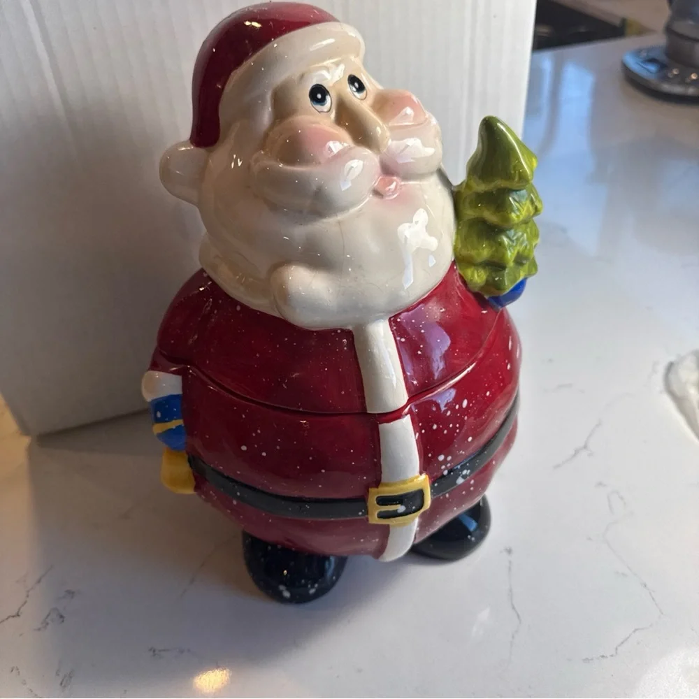 Vintage Festive Santa Claus Cookie Jar - Red and Green